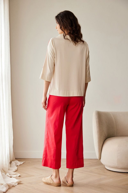 PERUZZI Womens Tab Detail Half Sleeve Top S26184