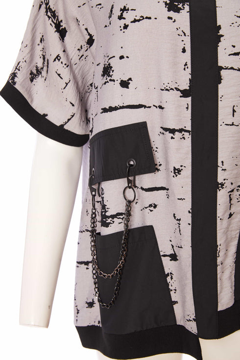 Ora Stone Printed Dress in Grey and Black with Pocket ORS25116