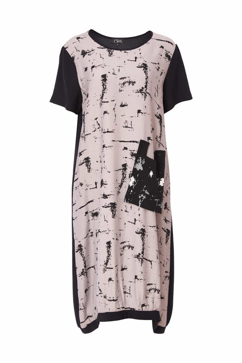 ORA Jacquard Print Dress with Contrast Strip and Pocket ORS25117