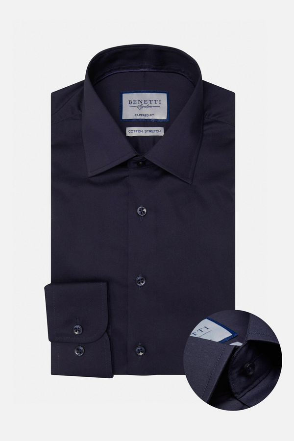 Benetti Menswear Oscar Navy Tapered Fit Stretch Cotton Formal Shirt