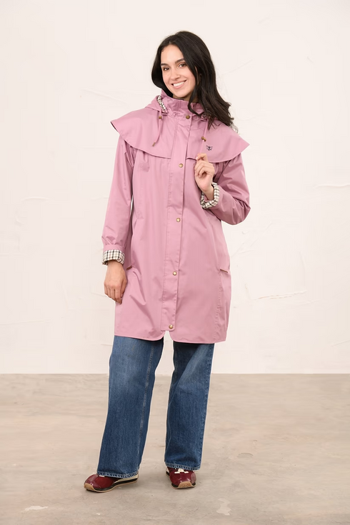Lighthouse Outrider AW26 in Wild Rose Pink 3/4 Length Waterproof Heritage Raincoat