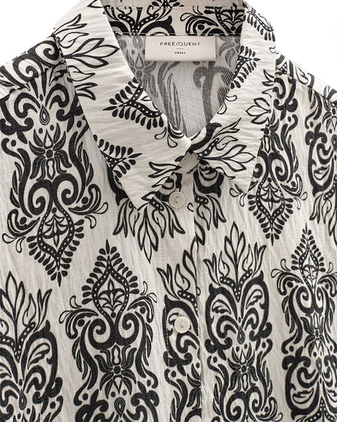 Freequent JONY Shirt Beige and Black Patterned Short Sleeve 208019