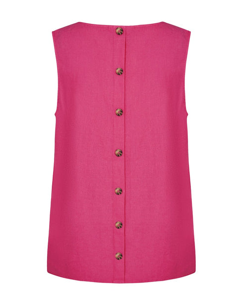 Freequent FQLAVA Linen Top Fuchsia Purple Rose Loose Fit Decorative Back Buttons 124867