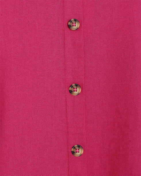Freequent FQLAVA Linen Top Fuchsia Purple Rose Loose Fit Decorative Back Buttons 124867