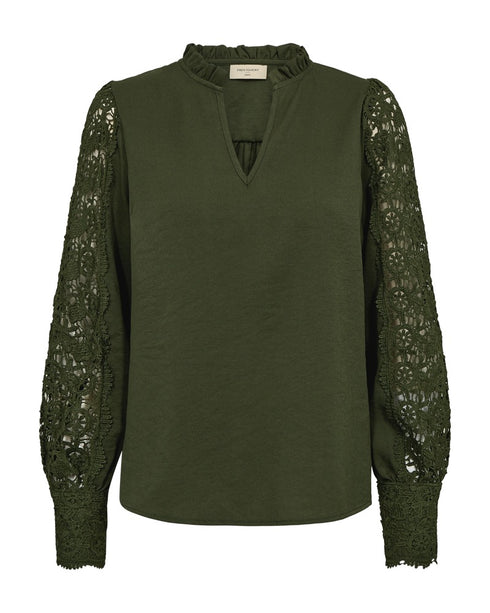 Freequent FQESSA Blouse 205567 - Long Sleeve Blouse with Lace Details