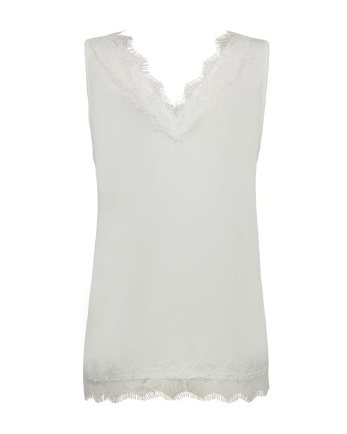 Freequent Womens Off White Lace Detail V-Neck Top 206329
