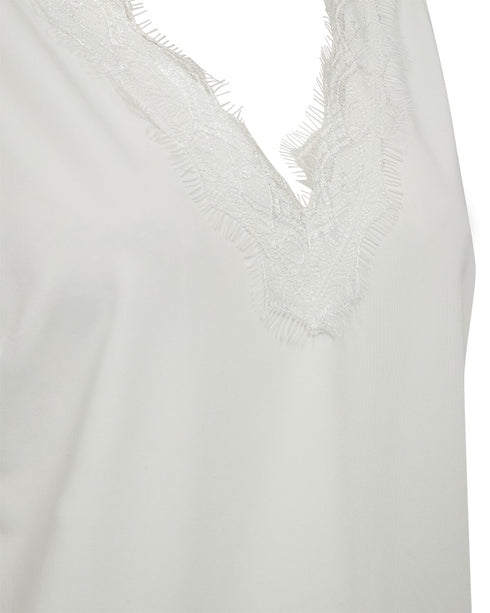 Freequent Womens Off White Lace Detail V-Neck Top 206329