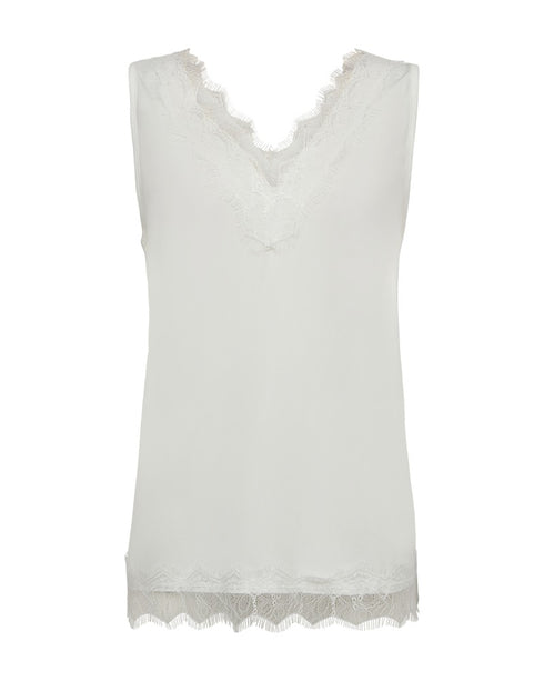 Freequent Womens Off White Lace Detail V-Neck Top 206329