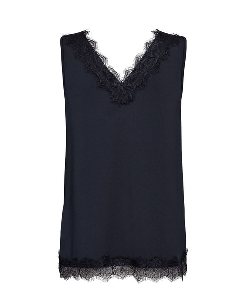 Freequent Womens Salute Navy Lace Detail V-Neck Top 206329