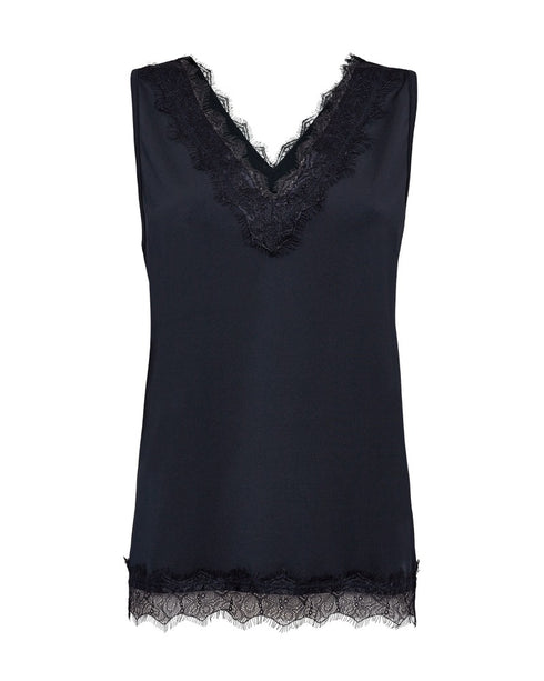 Freequent Womens Salute Navy Lace Detail V-Neck Top 206329