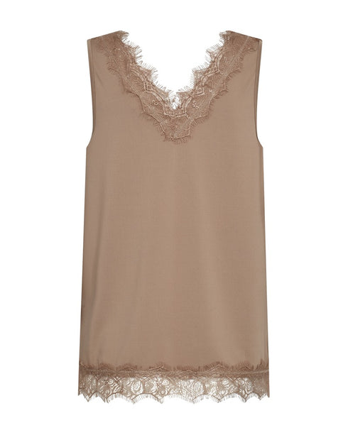 Freequent Womens Desert Taupe Lace Detail V-Neck Top 206329