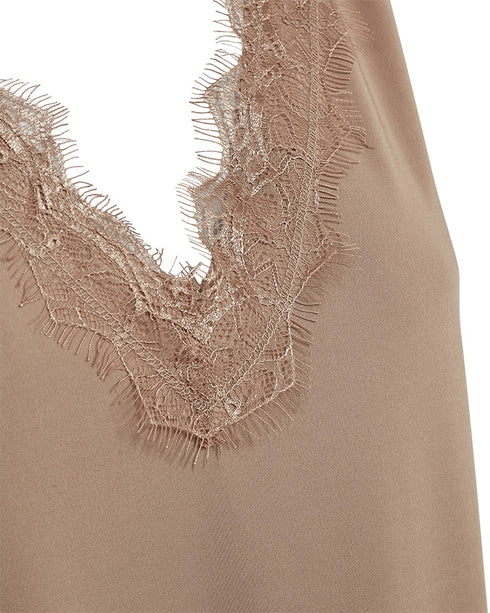 Freequent Womens Desert Taupe Lace Detail V-Neck Top 206329