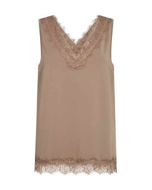 Freequent Womens Desert Taupe Lace Detail V-Neck Top 206329