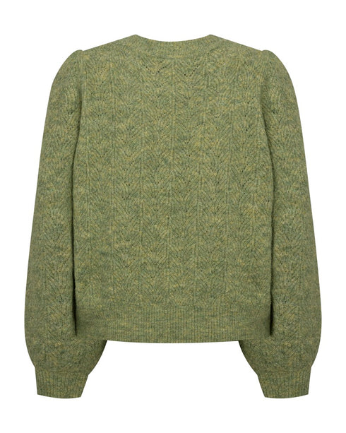 Freequent FQGRSEVALIN Fern Melange Pullover with Puff Sleeves 206716