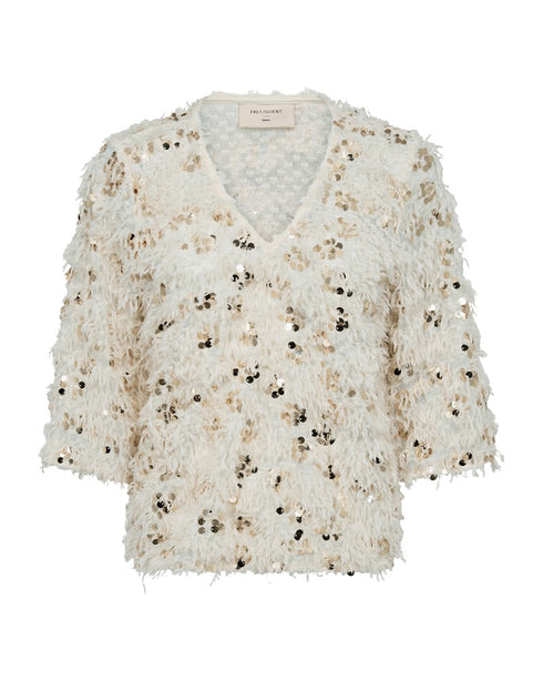 Freequent FQNolla Velvet Sequin Blouse – Beige | Elegant Women’s Occasion Top 207136