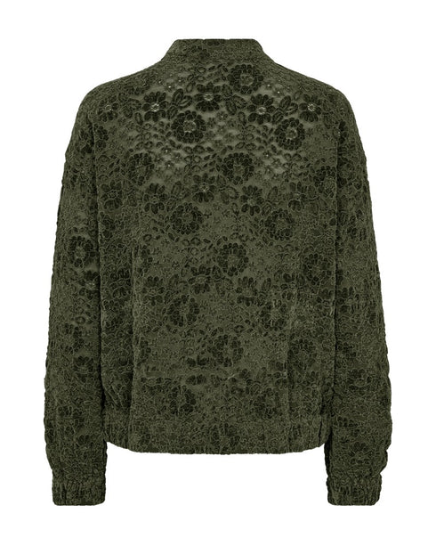 Freequent Green Mesh Bomber Jacket with Velvet Floral – 207142