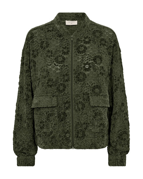 Freequent Green Mesh Bomber Jacket with Velvet Floral – 207142