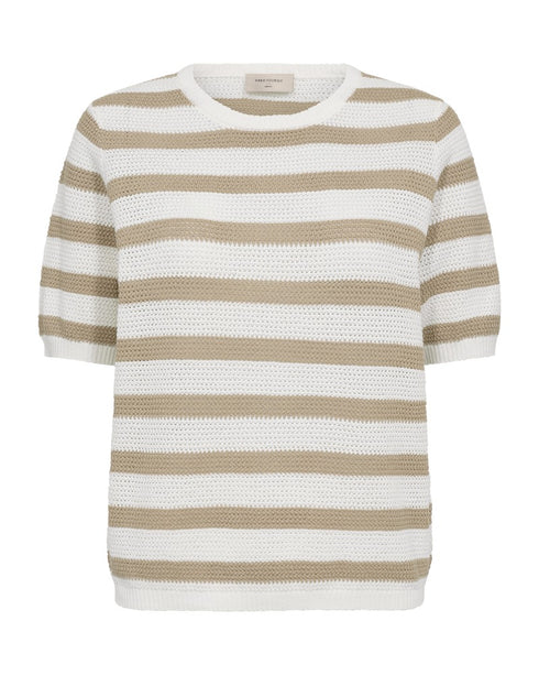 Freequent FQDODO Short Sleeve Striped Cotton Knit – Star OffWhite / Silver Mink – 207309