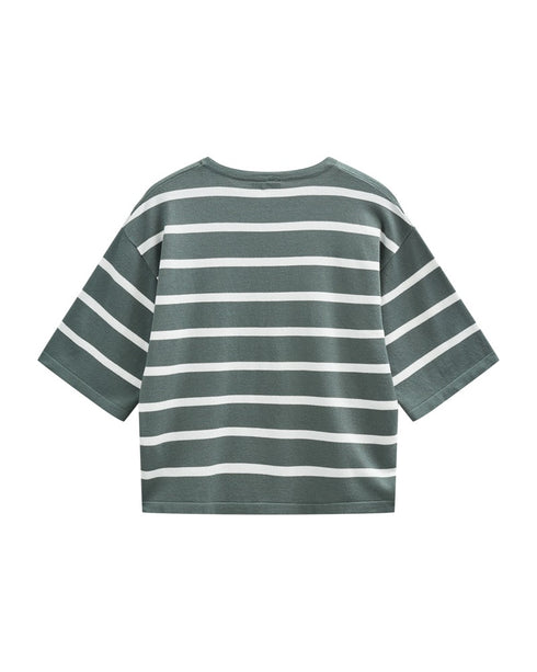 Freequent FQCONNY Short Sleeve Striped Knit – White & Green – 207377