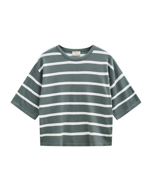 Freequent FQCONNY Short Sleeve Striped Knit – White & Green – 207377