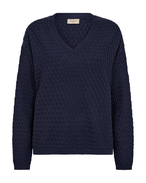 Freequent FQDODO Navy Organic Cotton V-Neck Patterned Pullover 207400