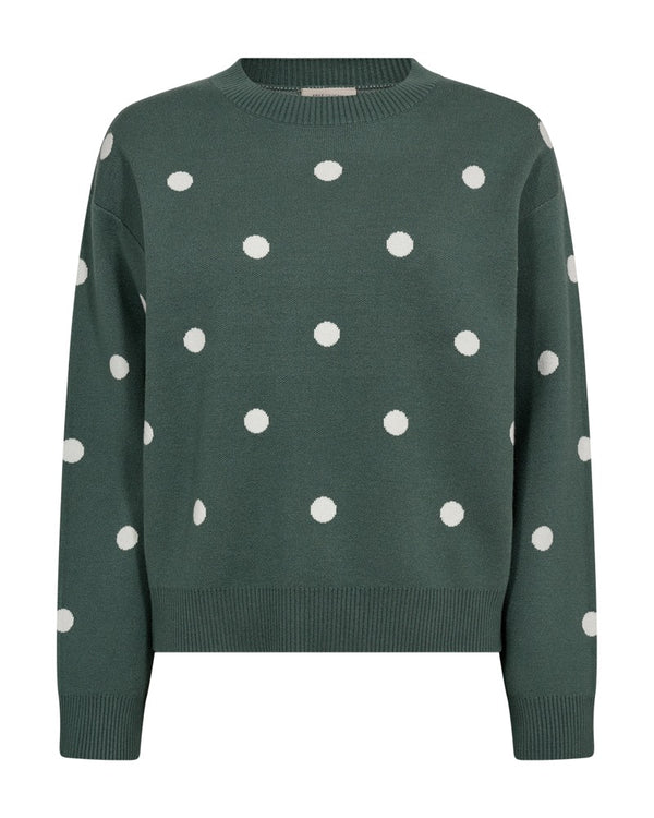 Freequent FQFLOW Dot Print Fine-Knit Pullover – Green & White – 207518