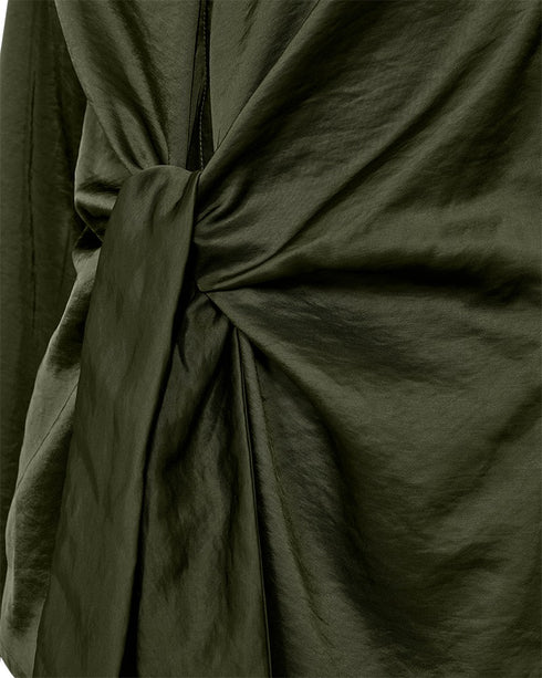 Freequent FQDove V-Neck Blouse with Front Buttons & Tie Belt – 207579