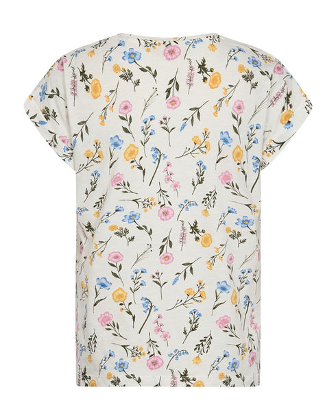 Freequent Viva Tee Floral Star Off-White Golden Haze Organic Cotton V-Neck 207664