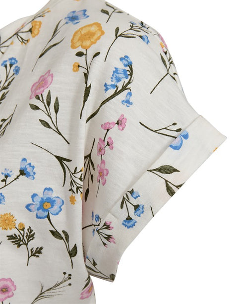 Freequent Viva Tee Floral Star Off-White Golden Haze Organic Cotton V-Neck 207664