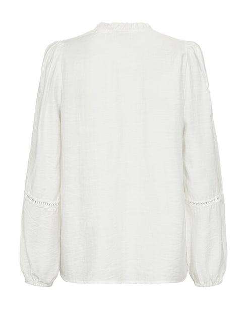 Freequent Women's Star Off-white FQANTINA Blouse – V-Neck with Ruffle and Lace Details