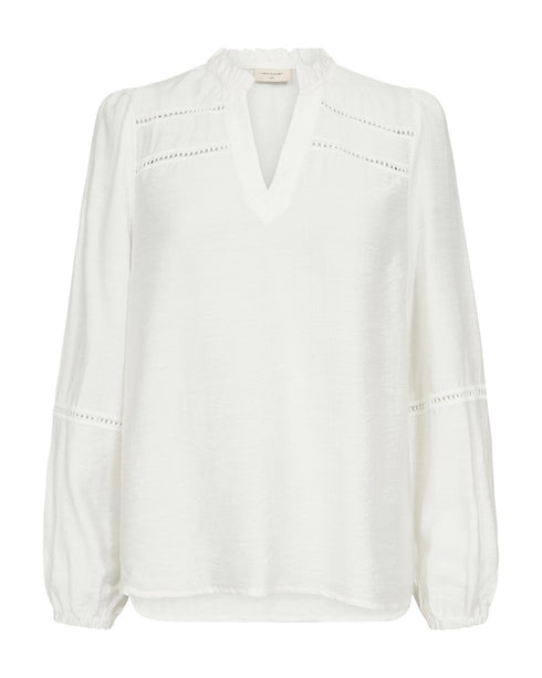 Freequent Women's Star Off-white FQANTINA Blouse – V-Neck with Ruffle and Lace Details