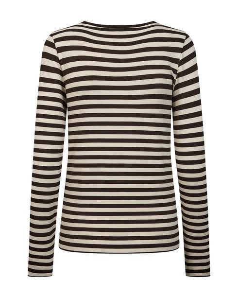 Freequent FQLIANA Striped Long-Sleeve Top 207833 Mole Brown and Moonbeam