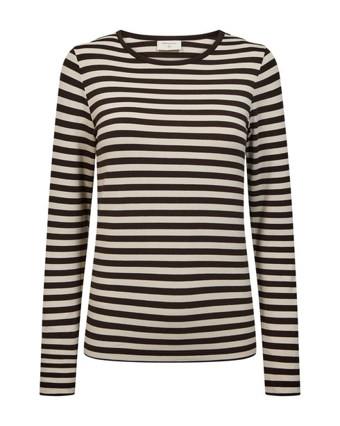 Freequent FQLIANA Striped Long-Sleeve Top 207833 Mole Brown and Moonbeam
