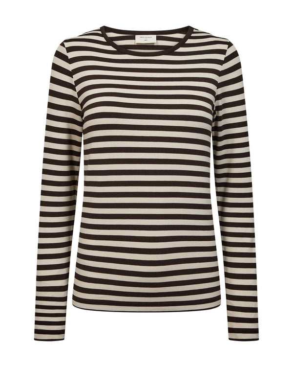 Freequent FQLIANA Striped Long-Sleeve Top 207833 Mole Brown and Moonbeam