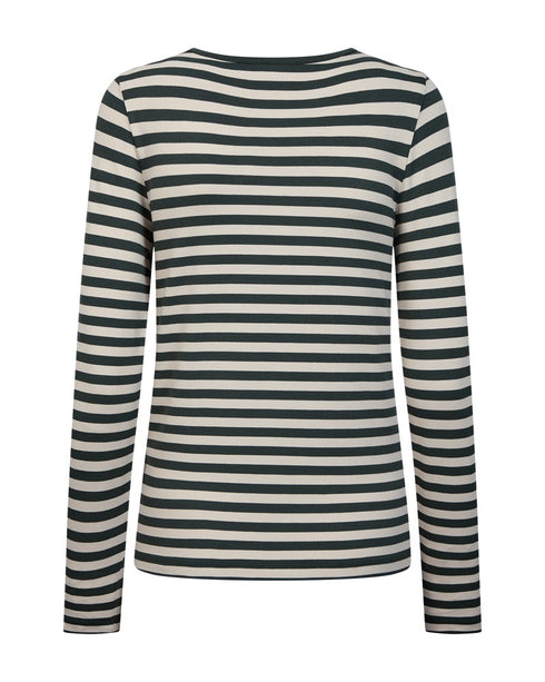 Freequent FQLIANA Striped Long-Sleeve Top 207833 Deep Forest Green and Moonbeam