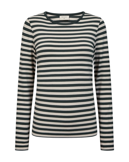 Freequent FQLIANA Striped Long-Sleeve Top 207833 Deep Forest Green and Moonbeam