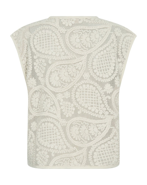 Freequent CROSSY Lace Waistcoat Beige Cotton Blend V-Neck 207902