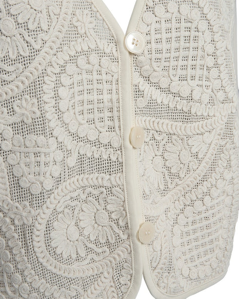 Freequent CROSSY Lace Waistcoat Beige Cotton Blend V-Neck 207902