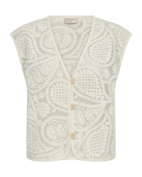 Freequent CROSSY Lace Waistcoat Beige Cotton Blend V-Neck 207902