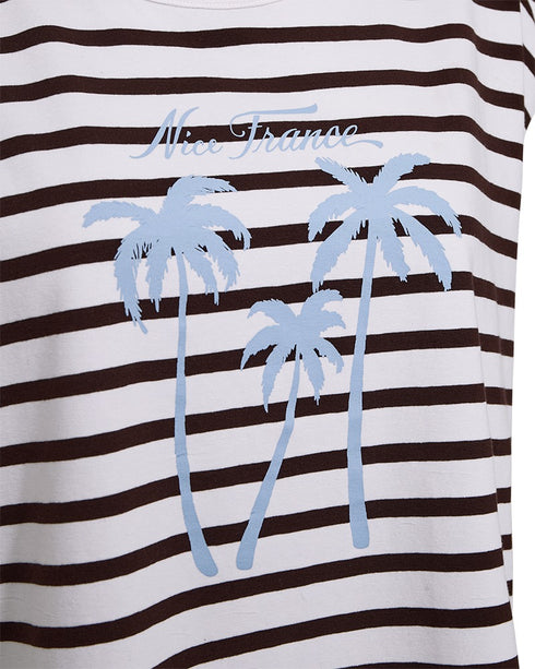 Freequent FQFENJAL Striped Organic Cotton T-Shirt Brilliant White Coffee Bean 208015