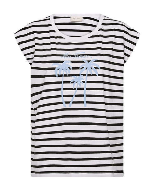 Freequent FQFENJAL Striped Organic Cotton T-Shirt Brilliant White Coffee Bean 208015