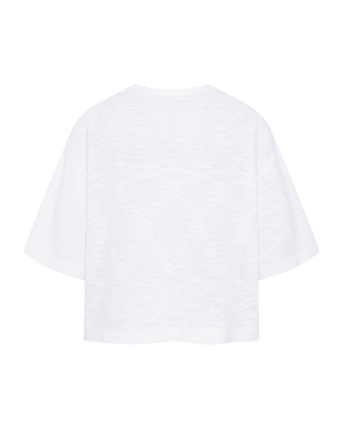 Freequent FQVICKI Short Sleeve Fine Knit Pullover White Drop Shoulder 208117