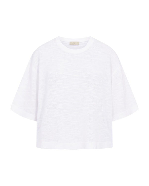 Freequent FQVICKI Short Sleeve Fine Knit Pullover White Drop Shoulder 208117