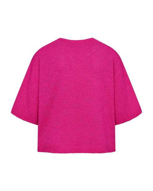 Freequent FQVICKI Short Sleeve Fine Knit Pullover Fuchsia Purple Rose Drop Shoulder 208117