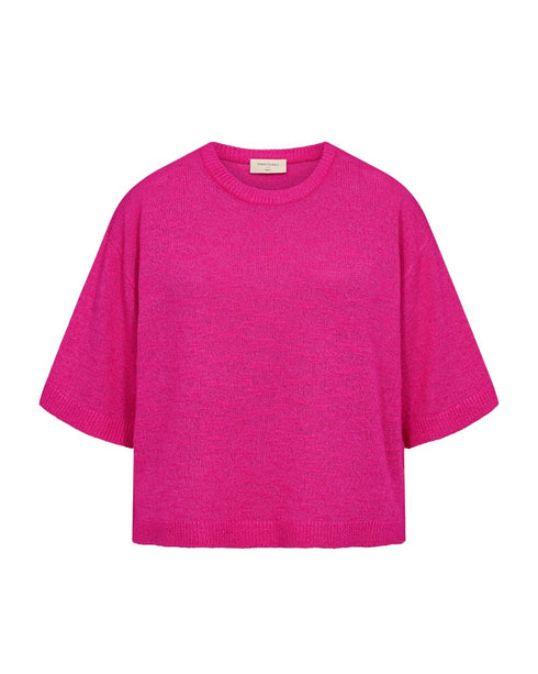 Freequent FQVICKI Short Sleeve Fine Knit Pullover Fuchsia Purple Rose Drop Shoulder 208117