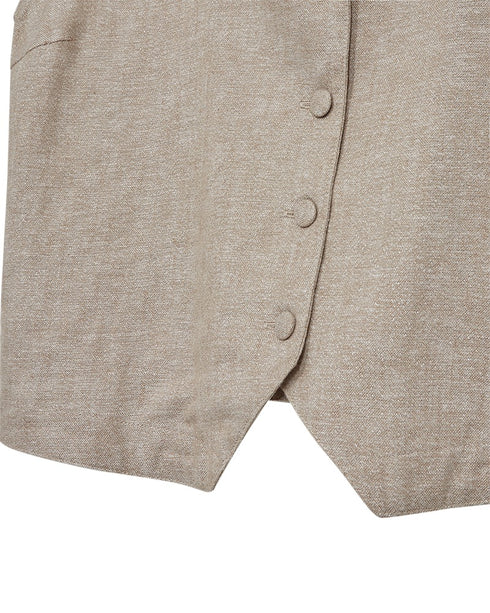 Freequent FQVASI Waistcoat Sand Melange Silver Metallic Thread Linen Blend V-Neck