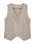 Freequent FQVASI Waistcoat Sand Melange Silver Metallic Thread Linen Blend V-Neck