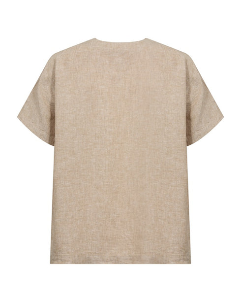Freequent LAVA Linen Shirt Sand Melange Short Sleeve V-Neck 208150