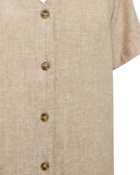 Freequent LAVA Linen Shirt Sand Melange Short Sleeve V-Neck 208150