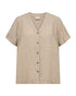Freequent LAVA Linen Shirt Sand Melange Short Sleeve V-Neck 208150